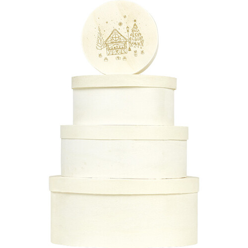 Coffret bois rond nature décor BONNES FÊTES...