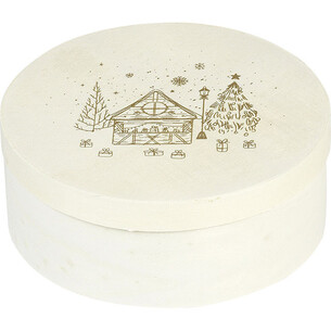 Coffret bois rond nature décor BONNES FÊTES coloris or
