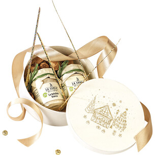 Coffret bois rond nature décor BONNES FÊTES coloris or 2