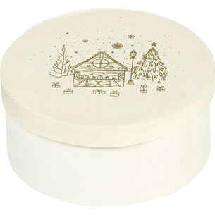Coffret bois rond nature décor BONNES FÊTES coloris or