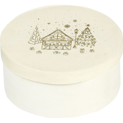 Box wood round MERRY CHRISTMAS natural grey