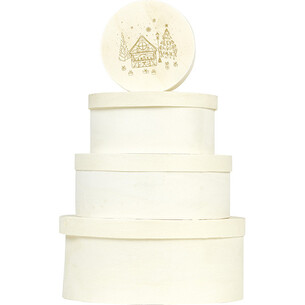 Coffret bois rond nature décor BONNES FÊTES coloris or 2