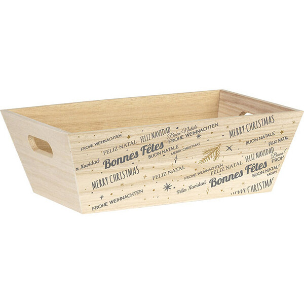Corbeille bois rectangle décor BONNES FÊTES gris/or poignées-Les Bonnes Affaires 2026
