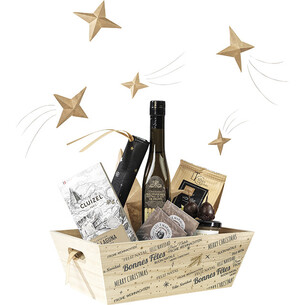 Corbeille bois rectangle décor BONNES FÊTES gris/or... 2