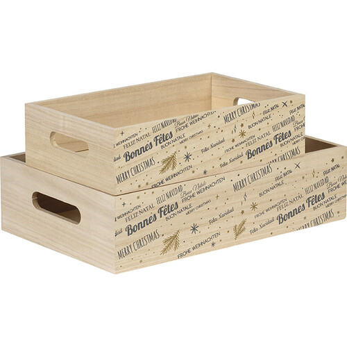 Corbeille bois rectangle décor BONNES FÊTES...