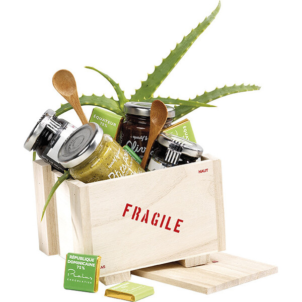Coffret bois rectangle nature/décor CACAO-FRAGILE