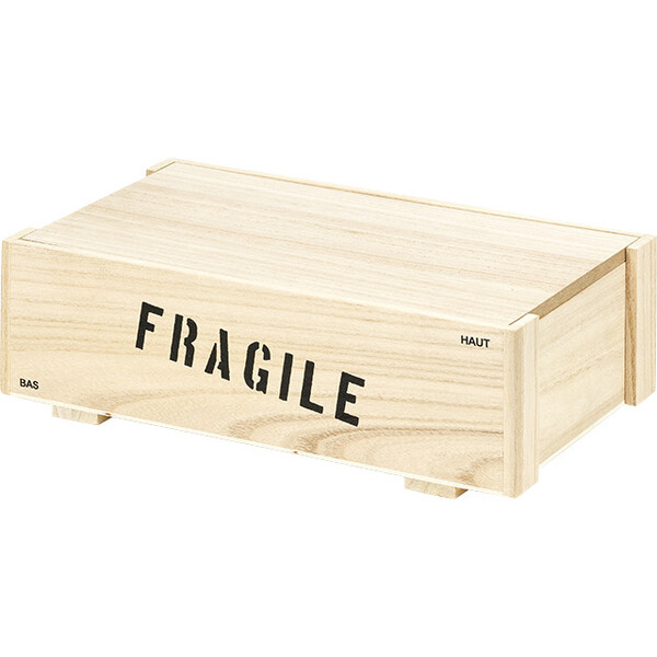 Coffret bois rectangle nature/décor FRAGILE
