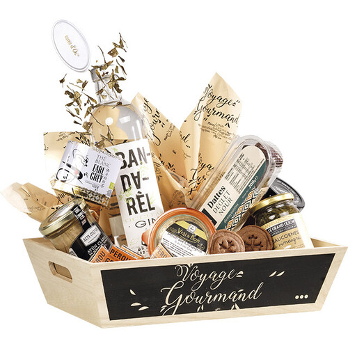 Corbeille bois rectangle nature/noir décor...