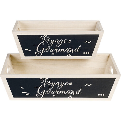 Corbeille bois rectangle nature/noir décor...