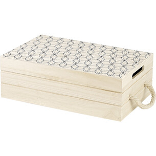 Coffret bois rectangle nature/noir décor rosaces poignées... 2