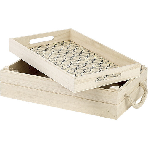 Caja madera rectangular naturaleza/negro...