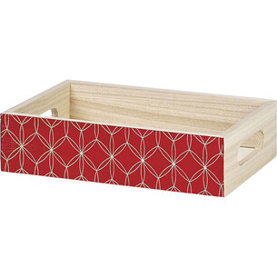 Tray wood rectangle red geometrical circles handles