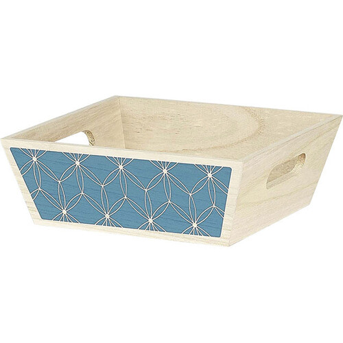 Tray wood square blue geometrical circles handles
