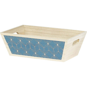 Tray wood rectangle blue geometrical circles handles
