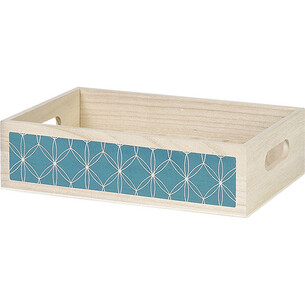 Tray wood rectangle blue geometrical circles handles