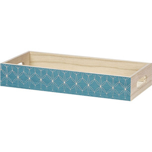 Tray wood rectangle blue geometrical circles handles