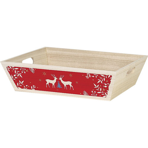 Tray wood rectangular MERRY CHRISTMAS handles