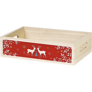 Tray wood rectangular MERRY CHRISTMAS red handles