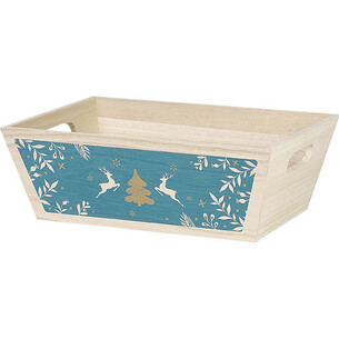 Tray wood rectangular MERRY CHRISTMAS blue handles