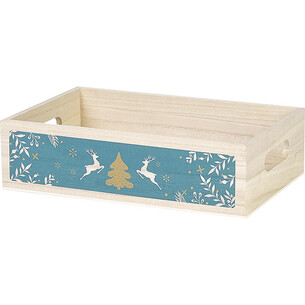 Tray wood rectangular MERRY CHRISTMAS blue handles