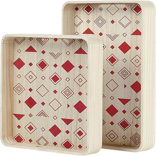 Plateau bois carré angles arrondis décor rouge 2