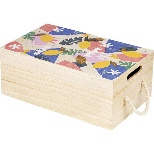 Box wood rectangular CITRUS GARDEN handles cord lid tray