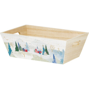 Tray wood rectangular SNOWY COUNTRY handles
