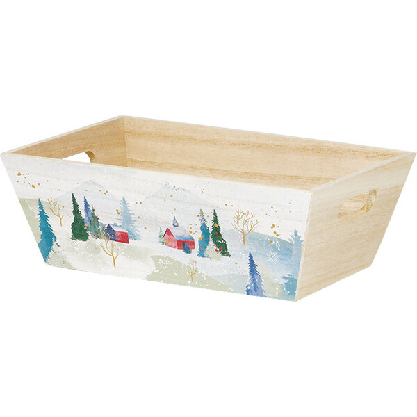 Corbeille bois rectangle CAMPAGNE ENNEIGEE poignées