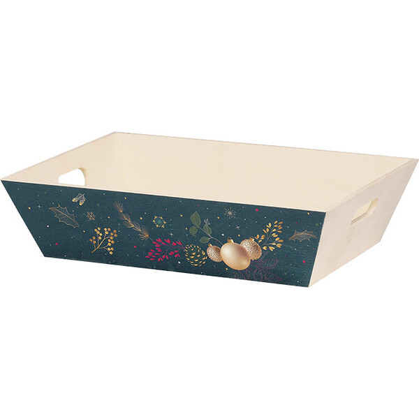 Corbeille bois rectangle décor NATURE ENCHANTEE poignées