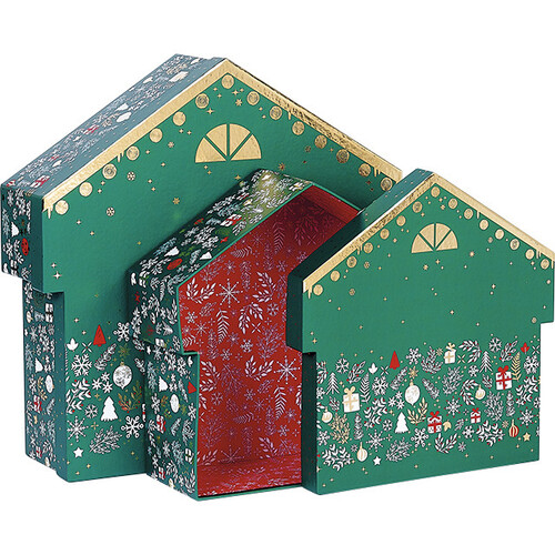 Caja de cartón forma chalet FELIZ NAVIDAD...