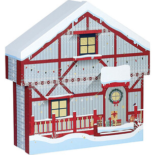 Box cardboard chalet shape MERRY CHRISTMAS red/white/gold...