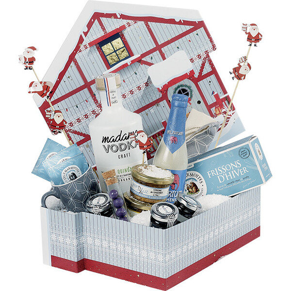 Box cardboard chalet shape MERRY CHRISTMAS red/white/gold hot foil stamping