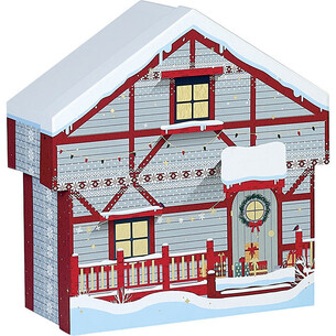 Box cardboard chalet shape MERRY CHRISTMAS red/white/gold...