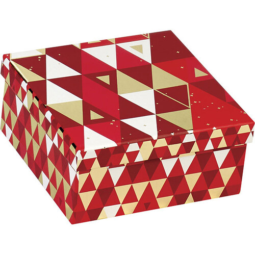 Box cardboard square red/white/gold hot foil stamping triangle
