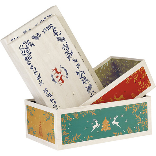 Box cardboard rectangular MERRY CHRISTMAS wood...