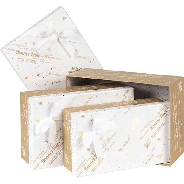 Coffret carton rectangle BONNES FÊTES kraft/blanc/dorure à chaud or-Les Bonnes Affaires 2026