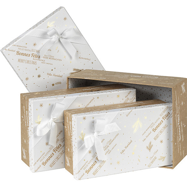 Coffret carton rectangle BONNES FÊTES kraft/blanc/dorure à chaud or-Les Bonnes Affaires 2026