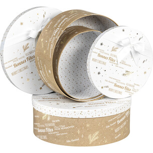 Box cardboard round MERRY CHRISTMAS kraft/white/gold hot... 2
