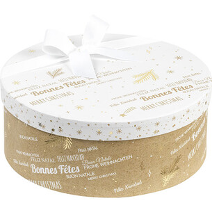 Box cardboard round MERRY CHRISTMAS kraft/white/gold hot...