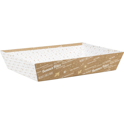 Tray cardboard rectangular MERRY CHRISTMAS kraft/white/gold hot foil stamping