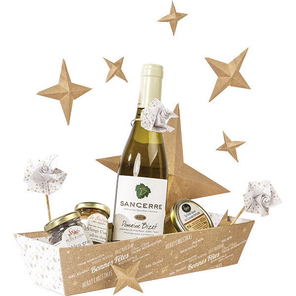 Corbeille carton rectangle BONNES FÊTES kraft/blanc/dorure à chaud or-Les Bonnes Affaires 2026