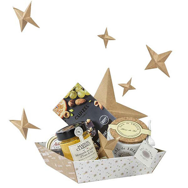 Corbeille carton carrée BONNES FÊTES kraft/blanc/dorure à chaud or-Les Bonnes Affaires 2026