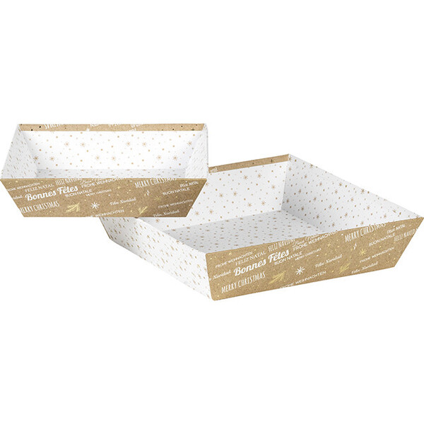 Tray cardboard rectangular MERRY CHRISTMAS kraft/white/gold hot foil stamping