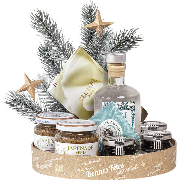 Corbeille carton ronde BONNES FÊTES kraft/blanc/dorure à chaud or-Les Bonnes Affaires 2026