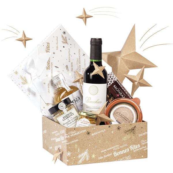 Box cardboard square MERRY CHRISTMAS kraft/white/gold hot foil stamping