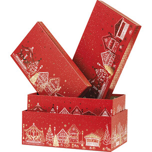 Coffret carton rectangle BONNES FÊTES rouge/dorure à... 2