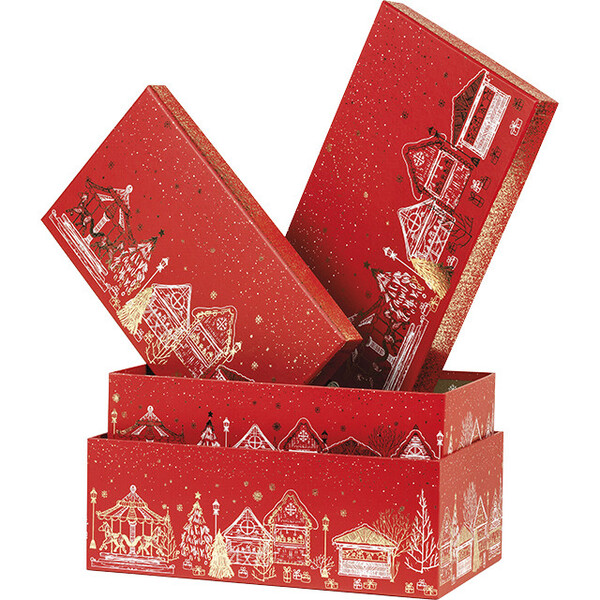 Coffret carton rectangle BONNES FÊTES rouge/dorure à chaud or-Les Bonnes Affaires 2026