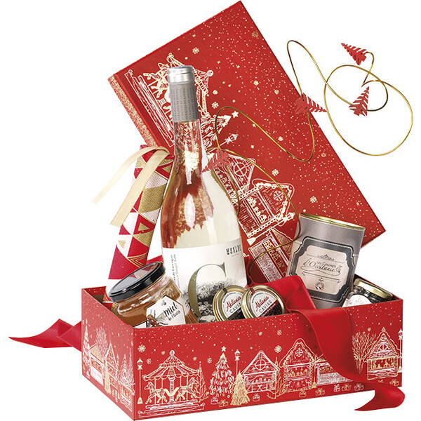Coffret carton rectangle BONNES FÊTES rouge/dorure à chaud or-Les Bonnes Affaires 2026