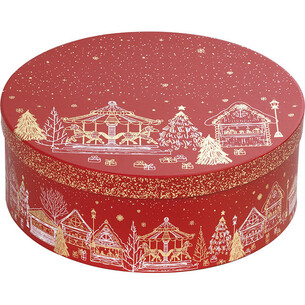 Caja cartón redonda FELIZ NAVIDAD rojo/estampación en...
