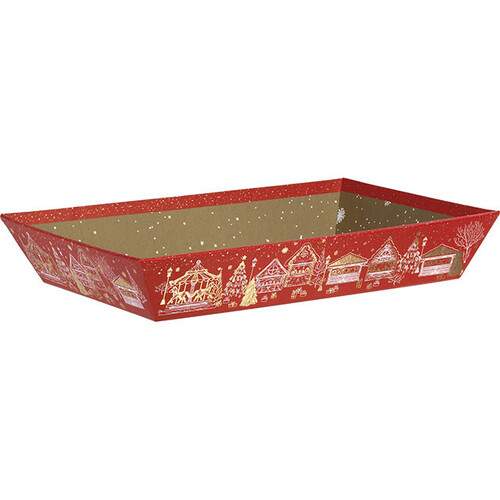 Corbeille carton rectangle BONNES FÊTES rouge/dorure à chaud or